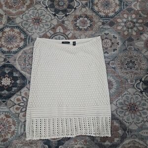 Lord & Taylor Cream Midi Boho Crochet A-Line Skirt Large